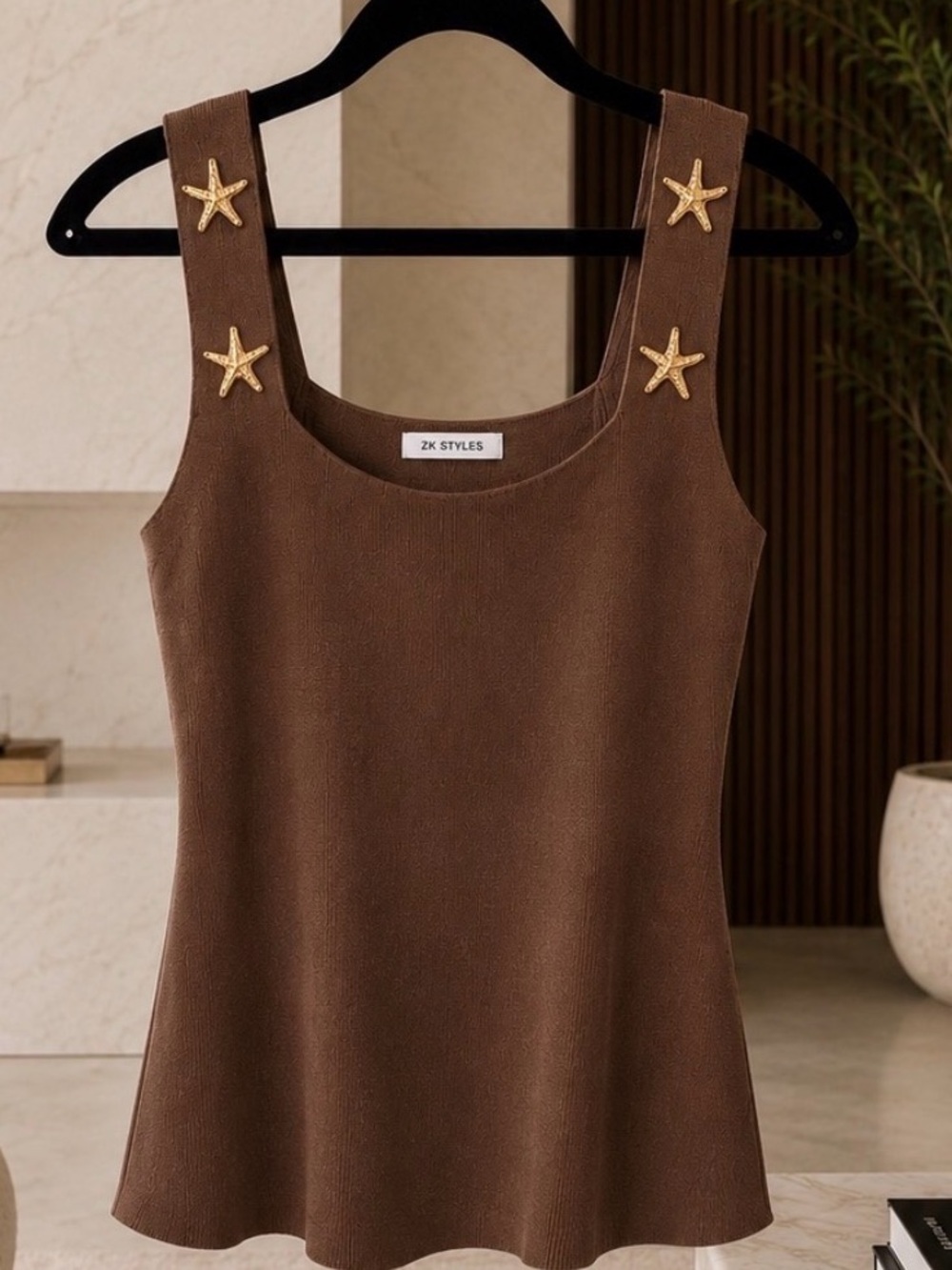 Women's Brown Star-Accent Tank Top